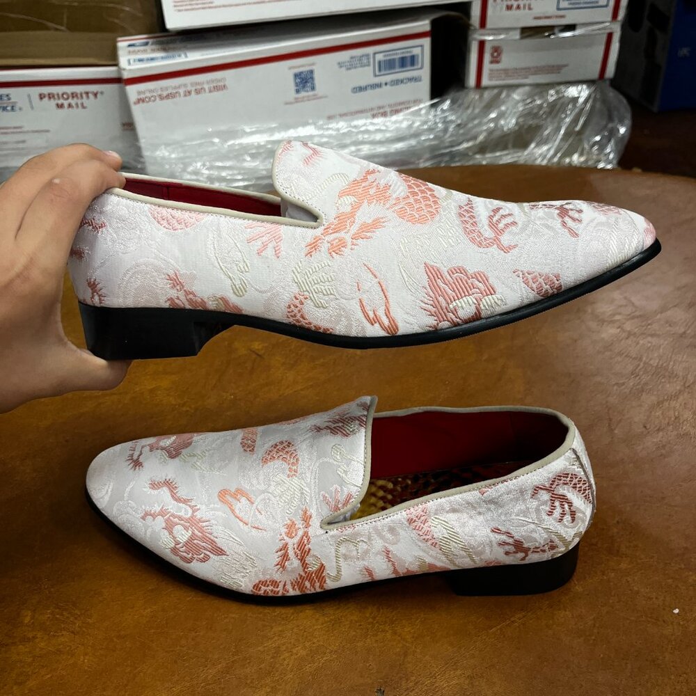Santimon Men's US 7‎ - 12.5 Pink Casual Embroidery Smoking Loafers Dress Shoes - Picture 9 of 12